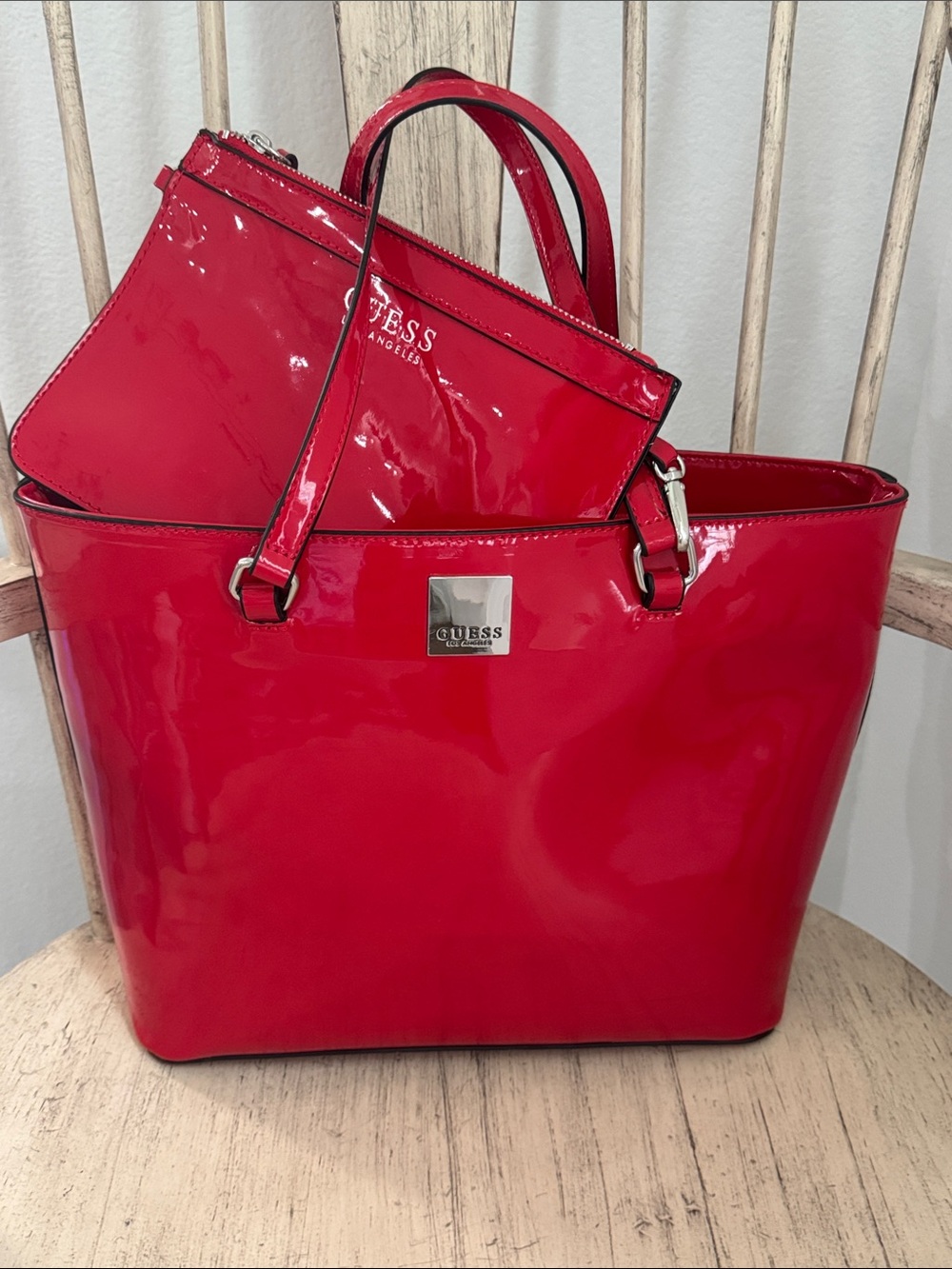 Vintage GUESS Retro Red Patent Tote Bag Pinup Holiday